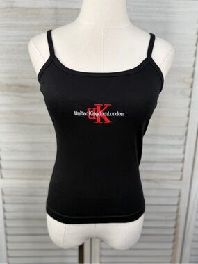 ZIP IT Embroidered Y2K United Kingdom Cami Tank Top Black Red White-Small